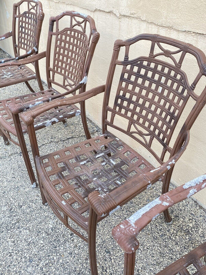 Cast Aluminum Basket Weave Lattice Rattan Patio Outdoor Arm Chairs - Set of 4