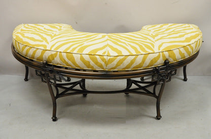 Lane Venture Chinese Chippendale Half Round Metal Faux Bamboo Ottoman Bench