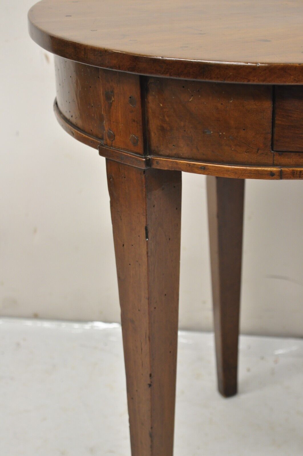 Antique Italian Biedermeier Country Provincial Cherry 1 Drawer Round Side Table
