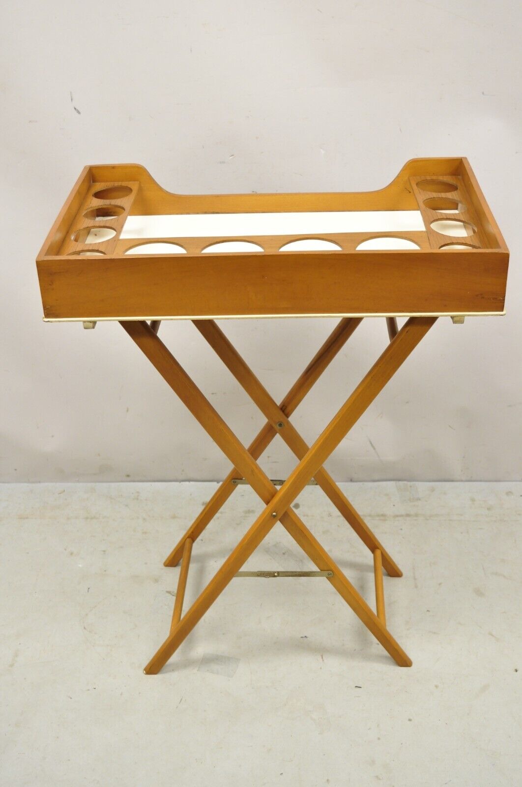 Vintage Mid Century Modern Folding Bar Cart Stand with Serving Tray