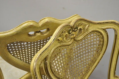 Vintage Italian Provincial French Louis XV Yellow Cane Back Dining Arm Chairs