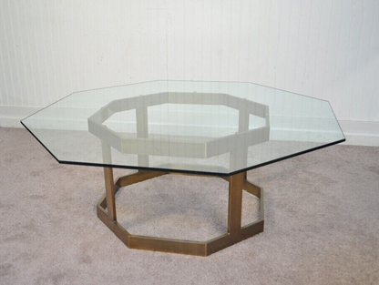 Vintage Mastercraft Hollywood Regency Brass Plated & Glass Coffee Table