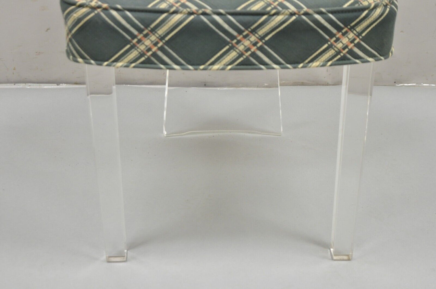 Hill Mfg Mid Century Modern Lucite Oval Cameo Back Upholstered Vanity Side Chair