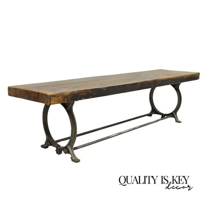 Industrial Style Cast Iron and Reclaimed Wood Farmhouse Rustic Long Bench