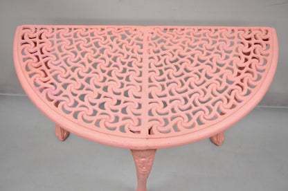 Vintage French Neoclassical Style Cast Aluminum Pink Demilune Console Table