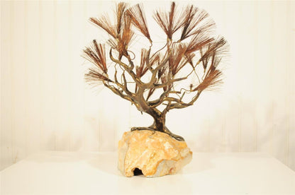 Mid Century Modern Curtis C Jere Brutalist Cypress Tree Bronze Onyx Sculpture