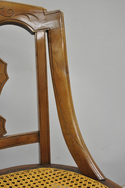 19th Century Antique Eastlake Victorian Carved Walnut Cane Dining Side Chair (A)