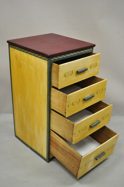 Antique Shabby Chic Yellow Green Distress Painted 4 Drawer Dresser Nightstand