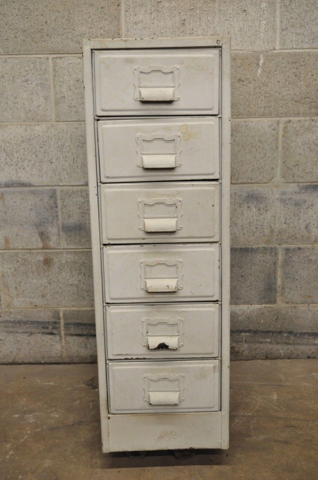 Vintage Industrial Rolling Steel Metal Deep File Cabinet Banker Letter Storage A