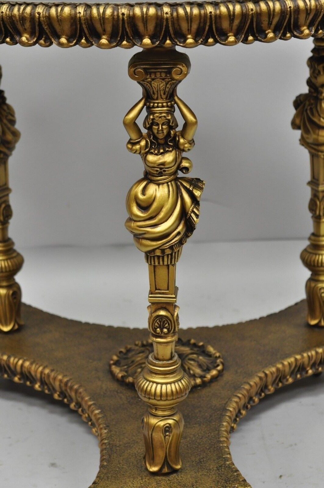 Vintage Gold Hollywood Regency French Style Female Figural Metal Side Table