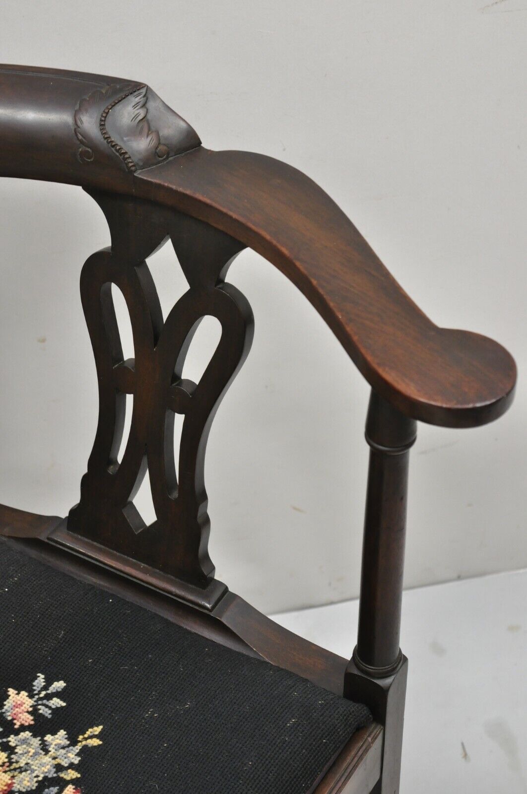 Antique English Chippendale Georgian Style Mahogany Ball and Claw Corner Chair