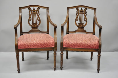 Pair of Antique Louis XVI French Style Lyre Back Chairs Italian Armchairs