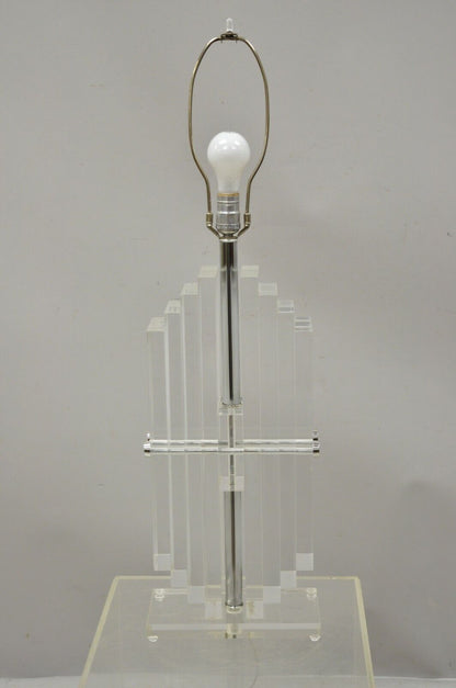 Vintage Mid Century Modern Heavy Stacked Lucite Karl Springer Style Table Lamp