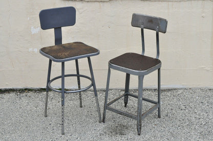 Group Lot of Six Vintage Industrial Steel Metal Drafting Work Stools Chairs