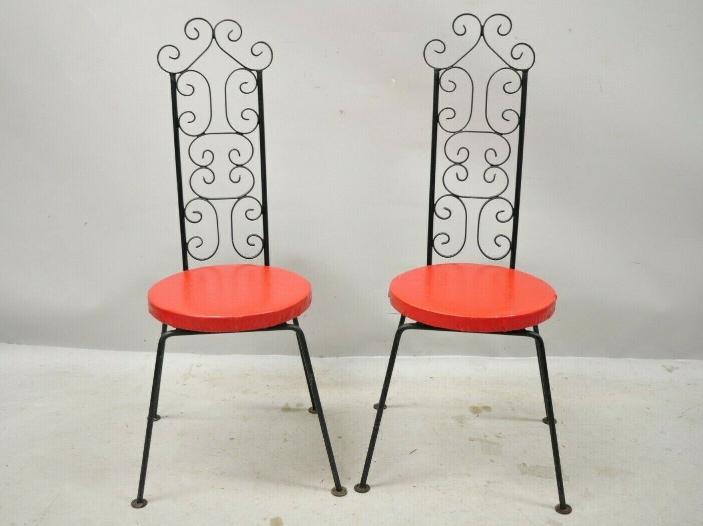 Wrought Iron Tip Top Equipment Salterini Style Scrolling Side Chairs - a Pair
