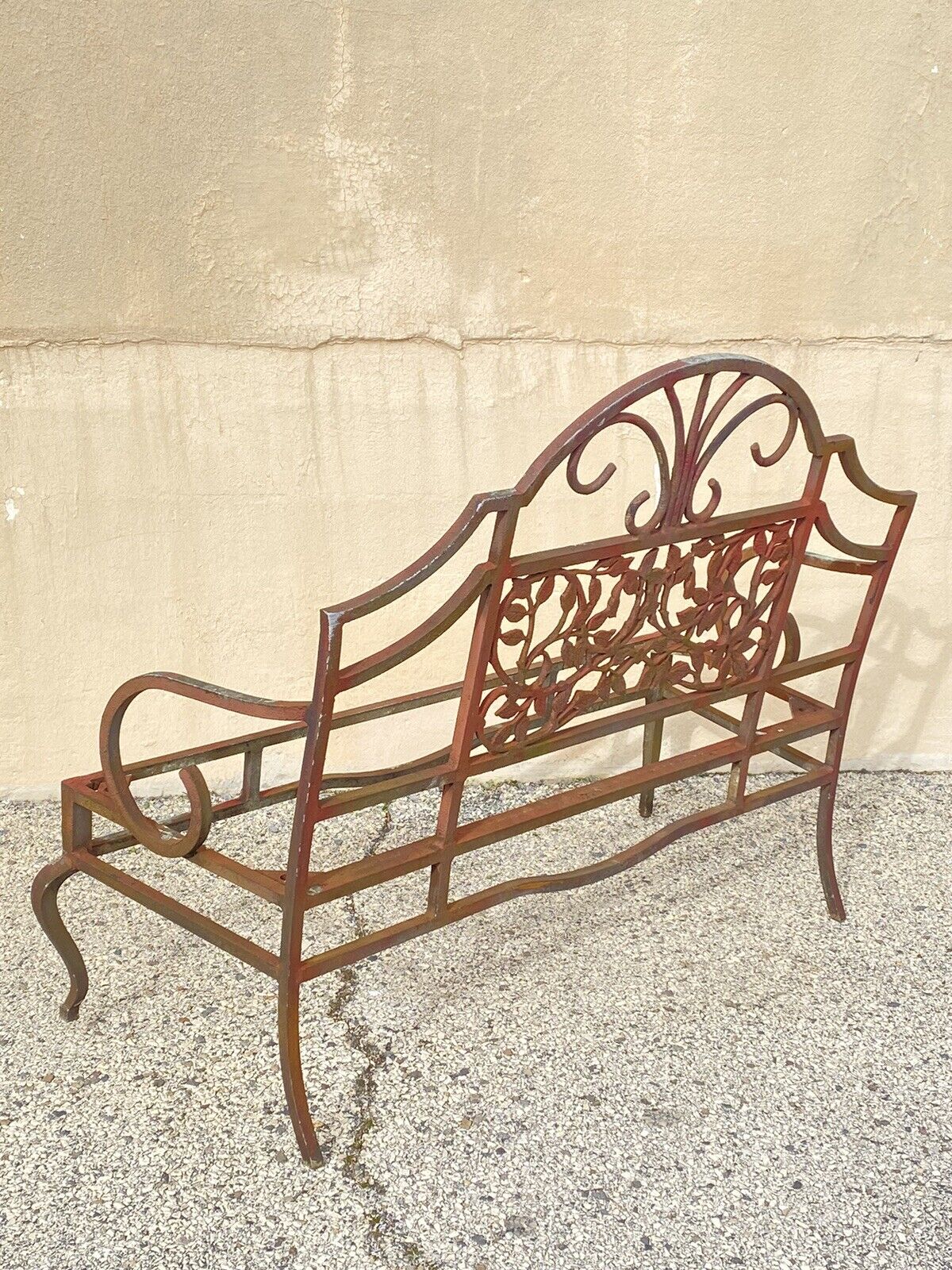 Vintage French Art Nouveau Style Leafy Vine Cast Aluminum Garden Patio Bench