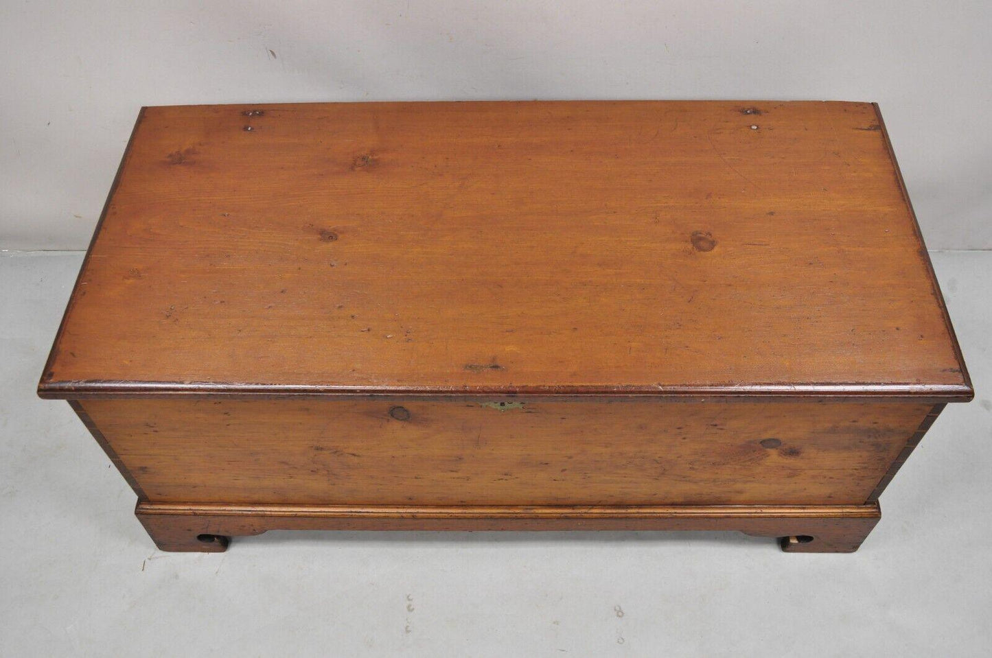 Antique Primitive Farmhouse Pine Wood Dovetail Large Blanket Chest Storage Trunk