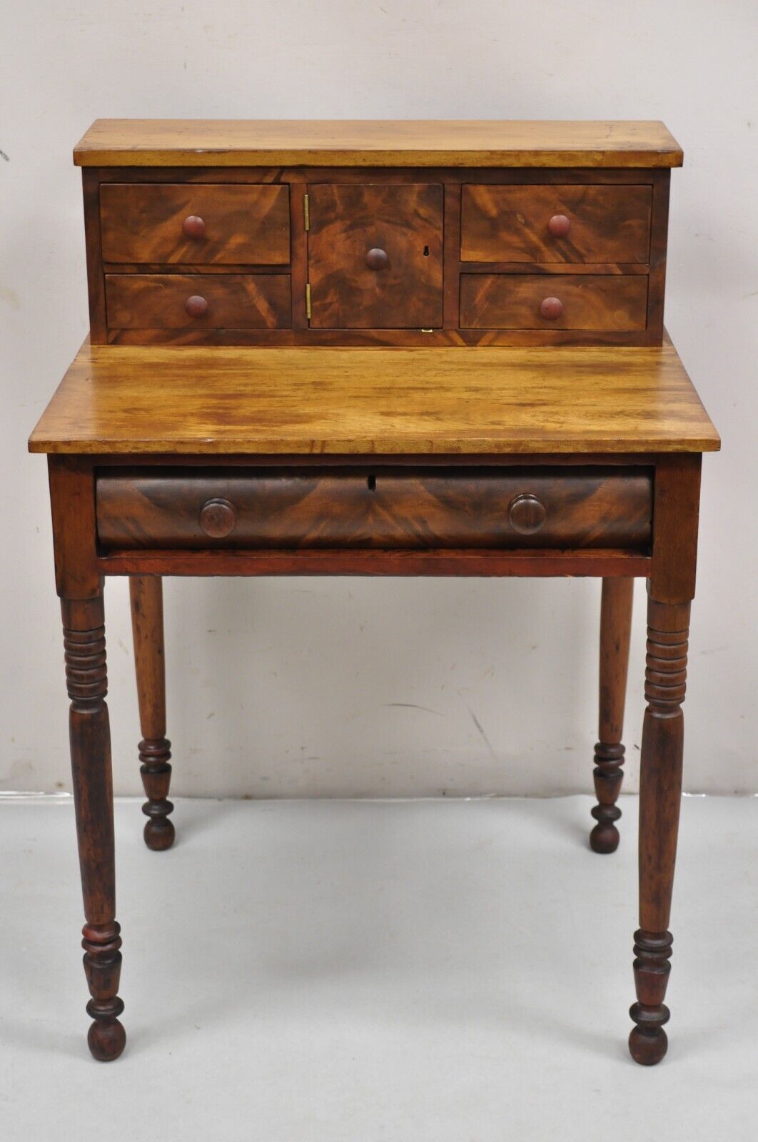Antique Mahogany American Empire Colonial Small Secretary Writing Desk Table