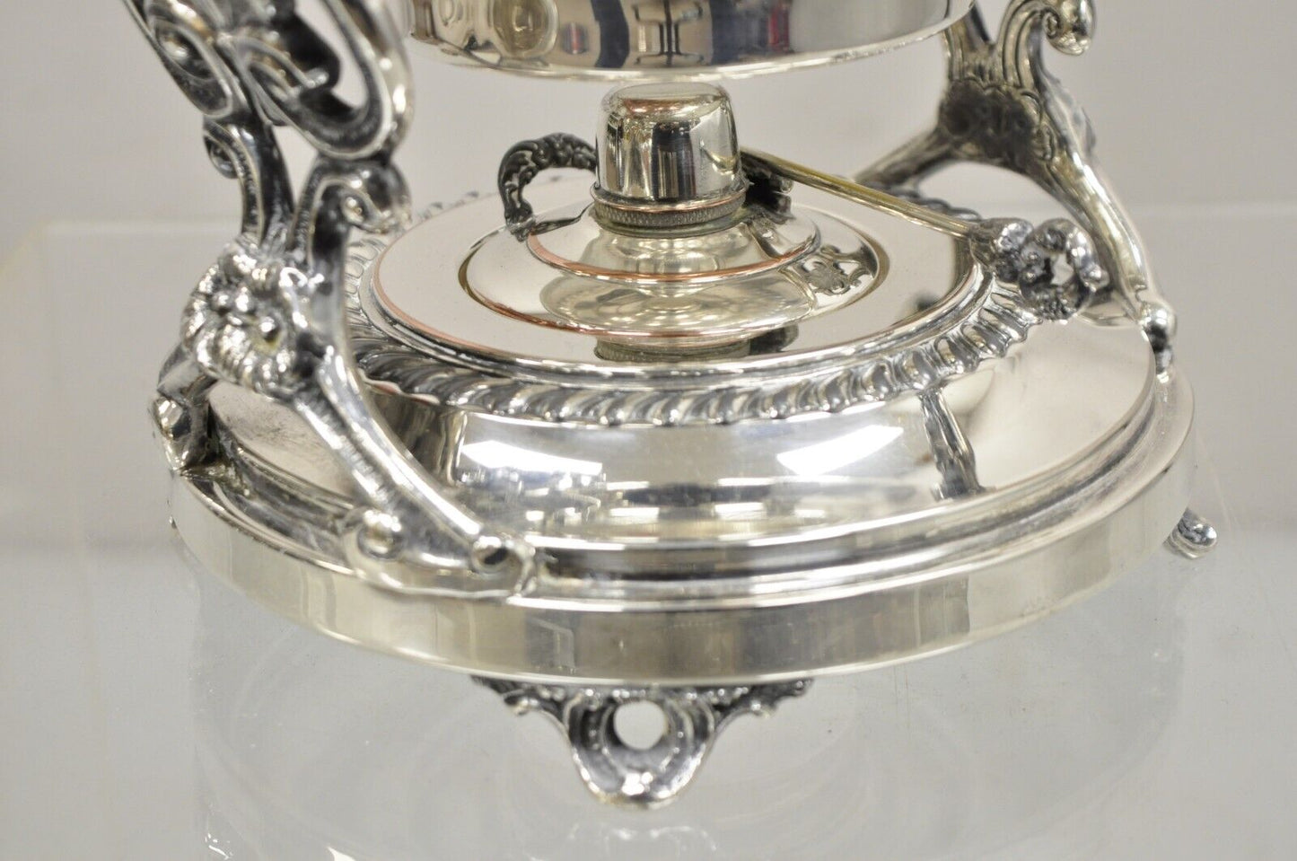 Vintage Art Nouveau Silver Plated Floral Repousse Tilting Tea Pot on Stand
