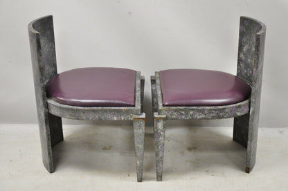 Vintage Mid Century Modern Art Deco Purple and Gray Club Game Chairs - a Pair