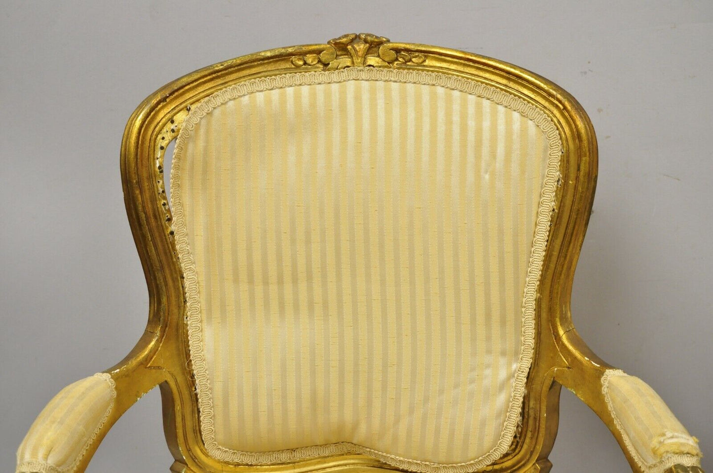 French Louis XV Style Gold Gilt Fauteuil Arm Chairs to Refinish DIY - a Pair