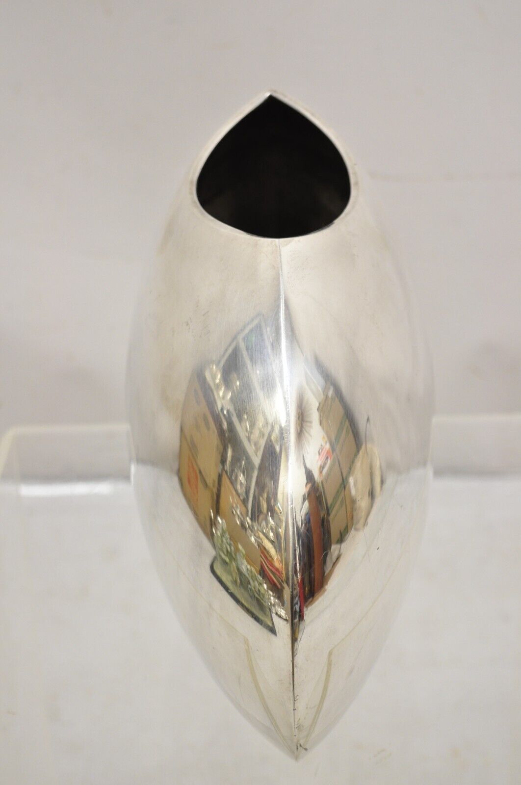 Vintage "Sin" Sabattini Bregnano Italy Oblong Silver Plated Modern Vase Vessel