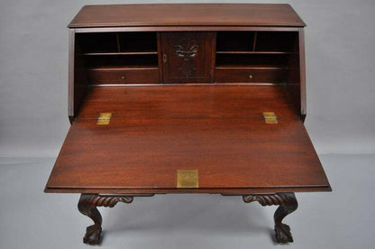 19th C Chippendale Style Mahogany Block Front Shell Carved Secretary Desk Lowboy