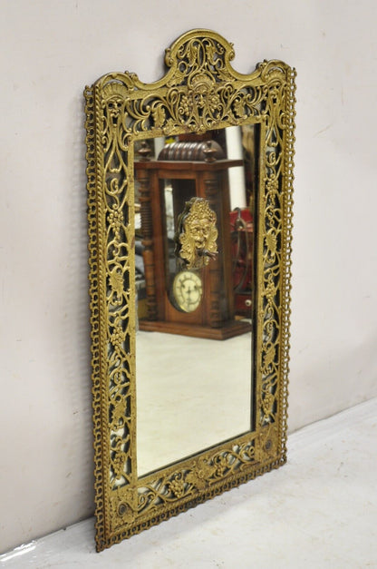 Antique Oscar Bach Figural Bronze Gothic Renaissance Wall Mirror With Fountain