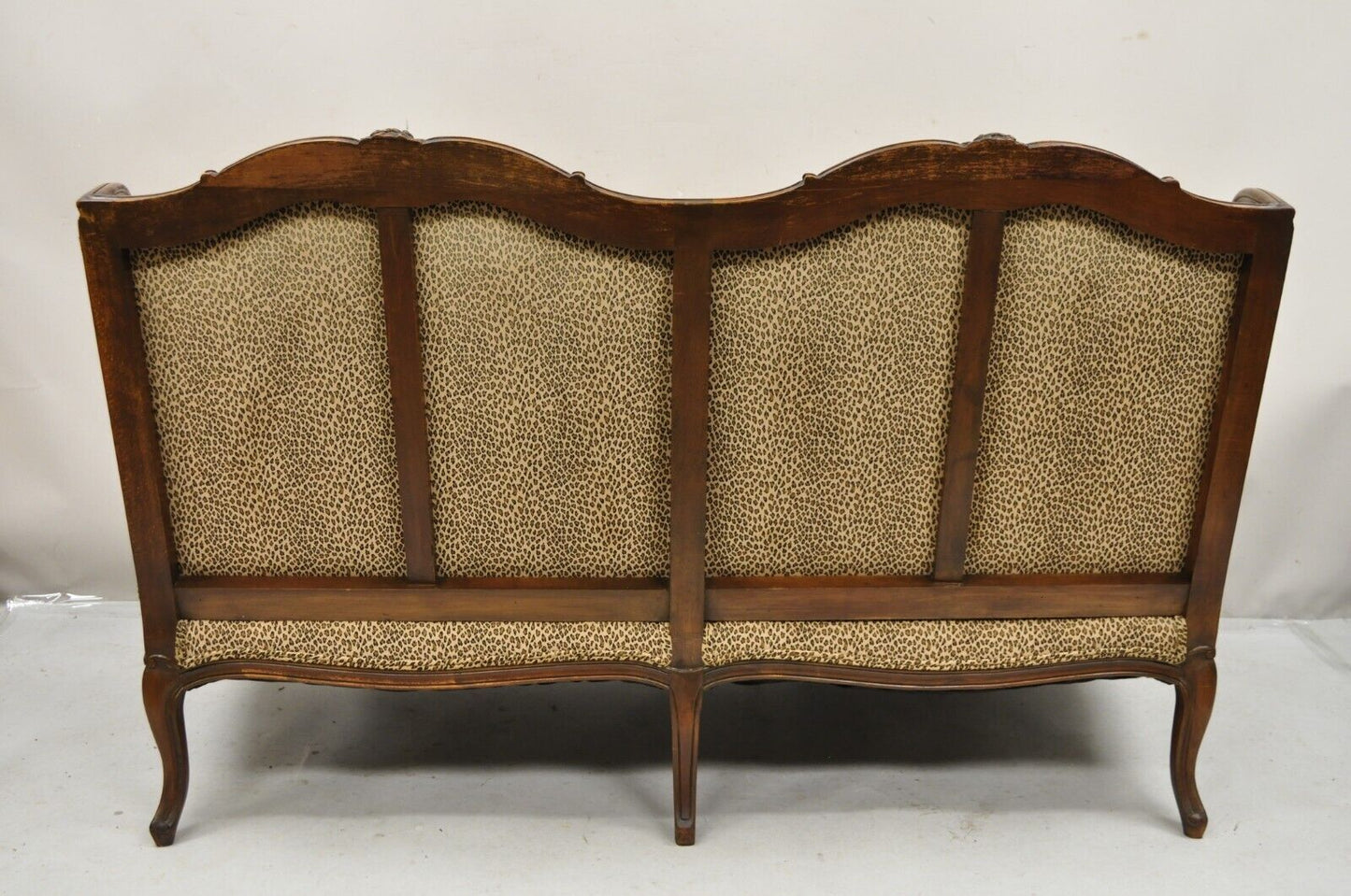 Vintage French Country Louis XV Style Carved Walnut Wingback Sofa Settee