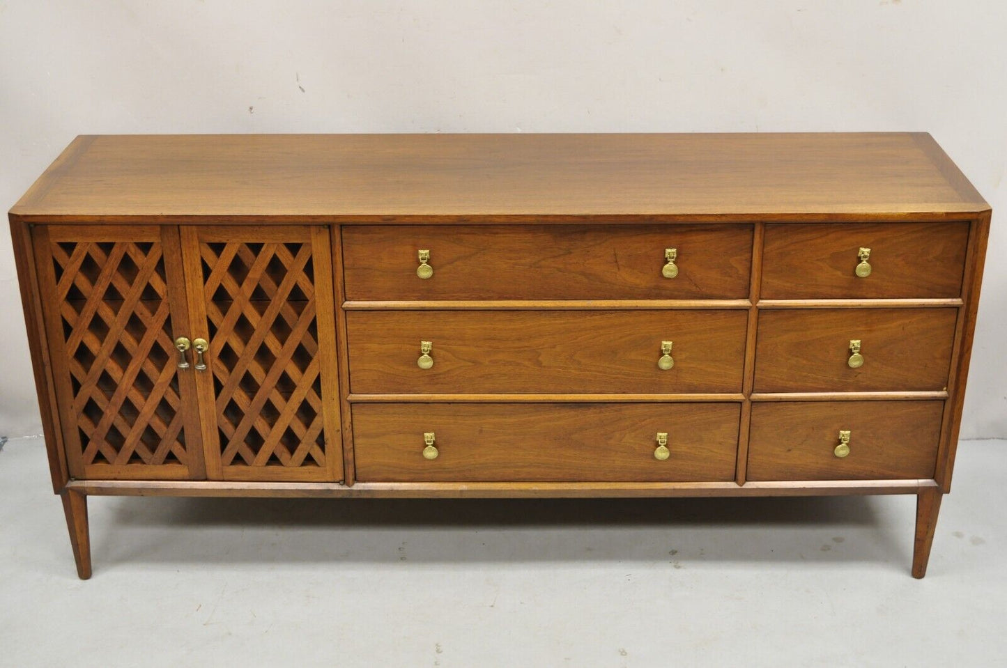 John Stuart Casalinda Vintage Mid Century Modern Walnut Credenza Triple Dresser