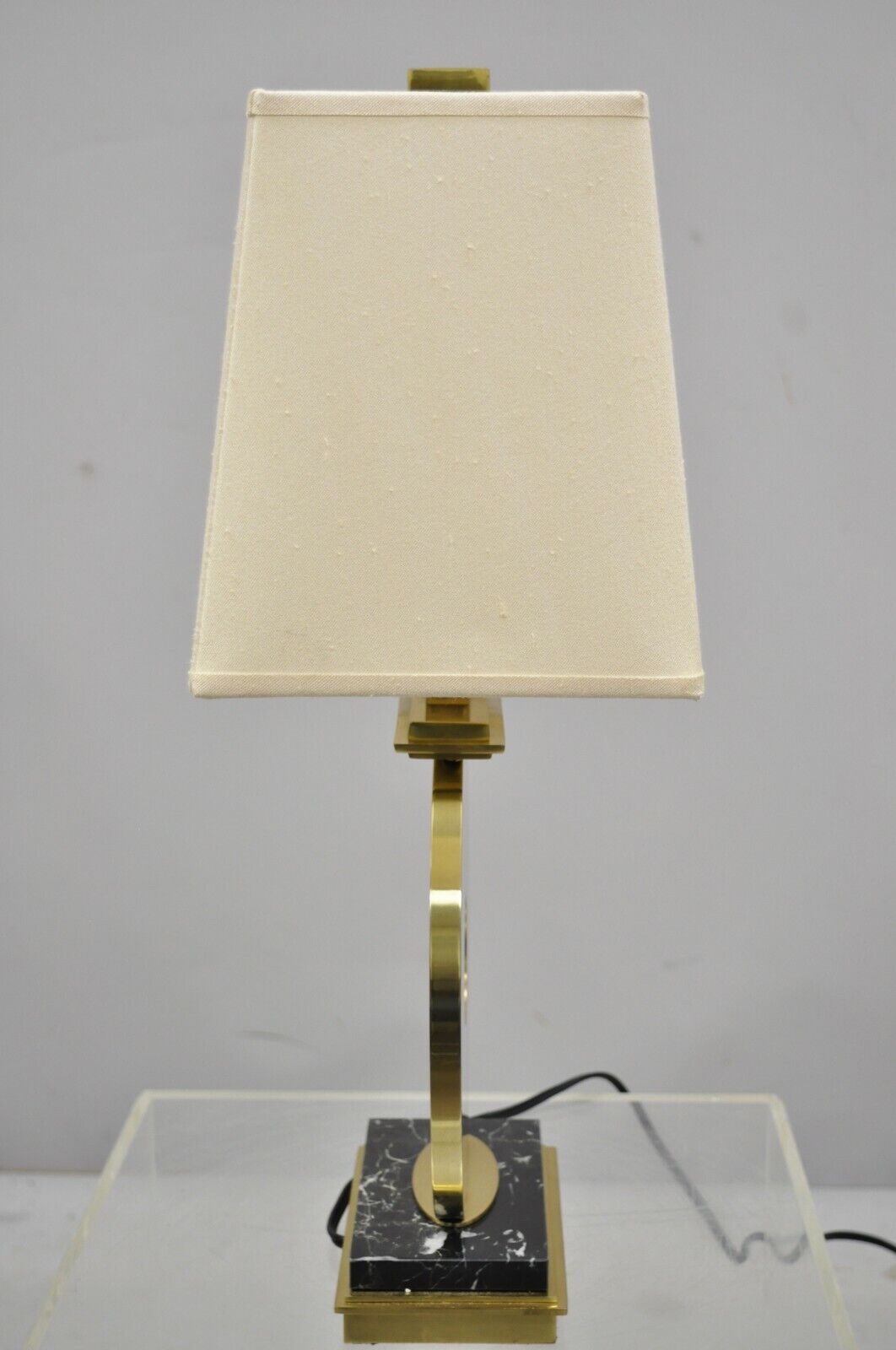 Modern Decorator Bronze Brass Ring Marble Base Table Lamp with Shade