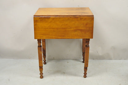 Antique Victorian Chestnut Drop Leaf Work Table Side Table with 2 Drawers