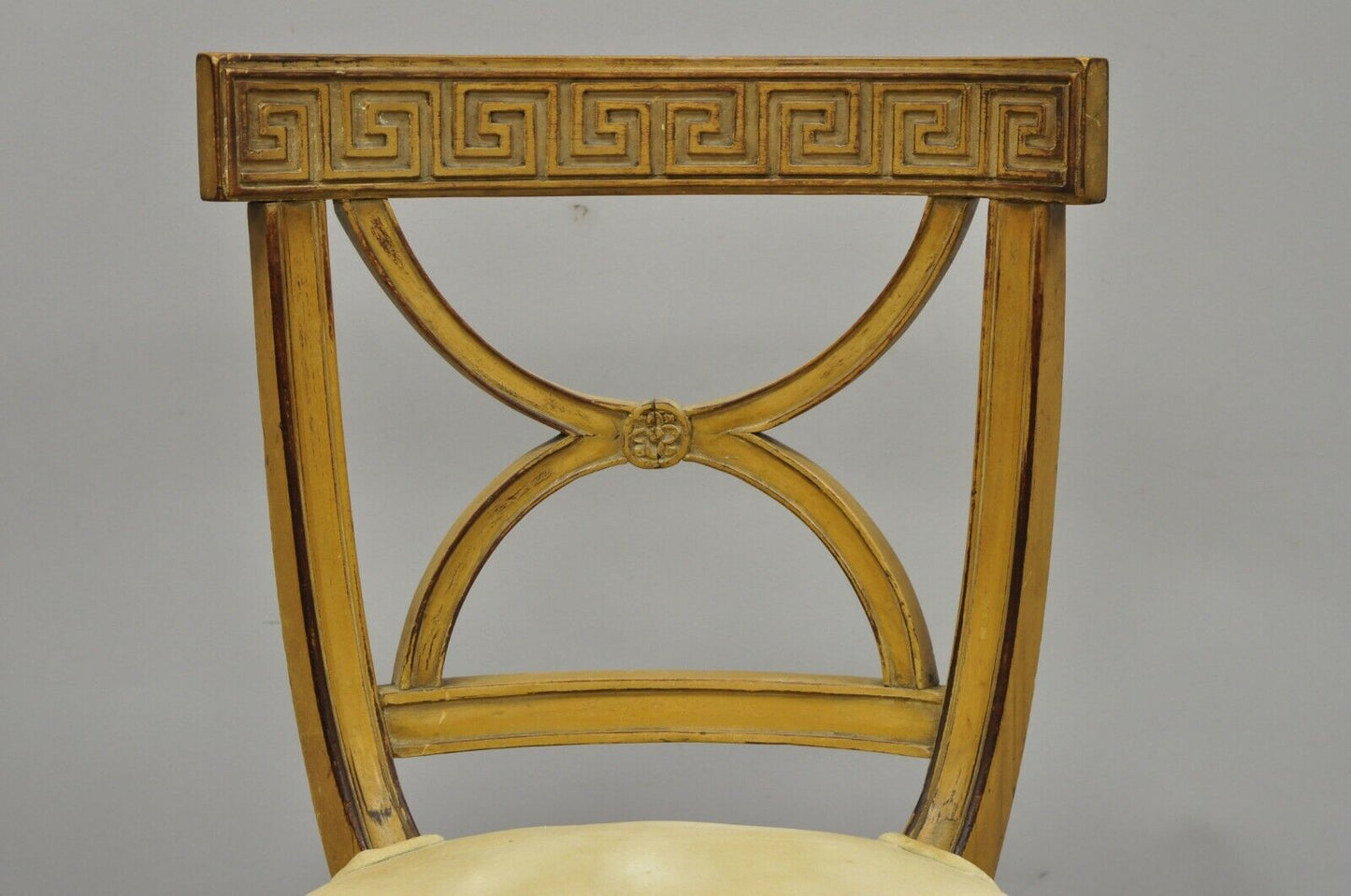 6 Hollywood Regency Italian Neoclassical Greek Key Painted Dining Room Chairs
