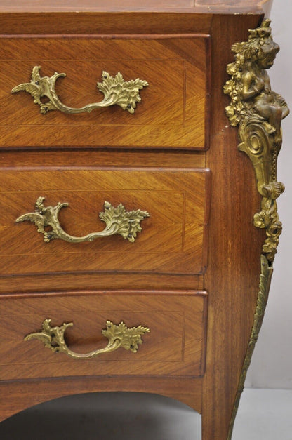 Vintage French Louis XV Style Bombe Commode Chest of Drawers Cherub Figures