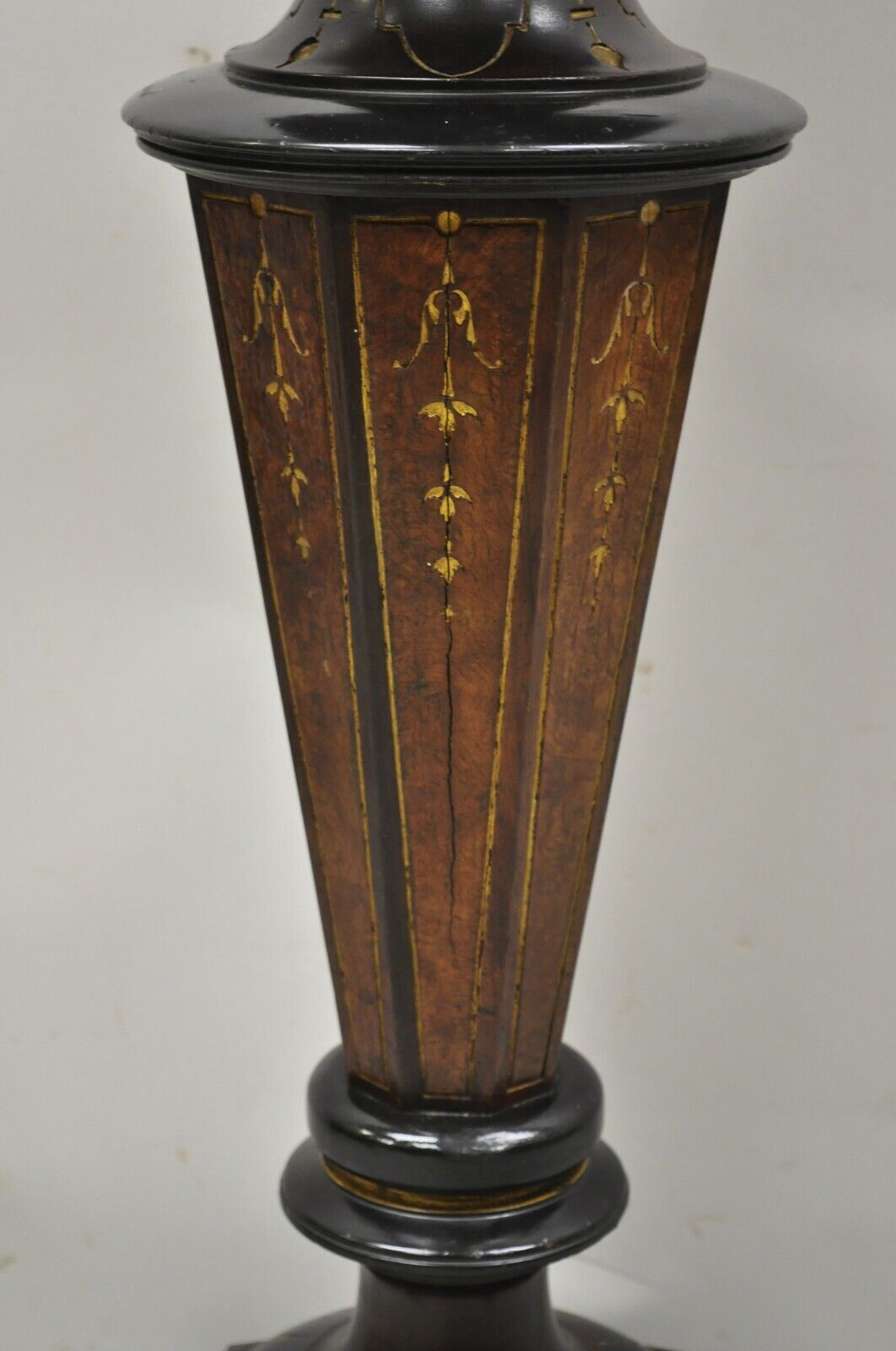 Antique Ebonized Victorian Aesthetic Movement Marble Top Pedestal Plant Stand