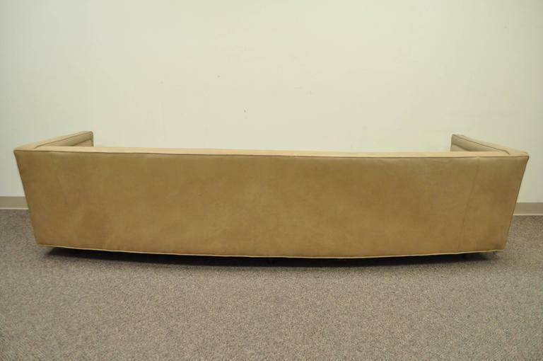 Harvey Probber Long Curved Button Tufted Beige Leather Mid Century Modern Sofa