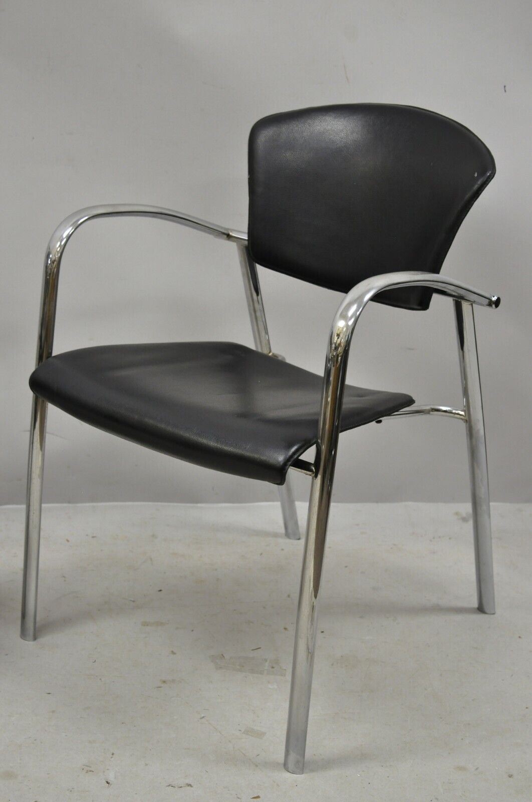 Vintage Italian Mid Century Modern Chrome Sleek Sculptural Arm Chairs - a Pair