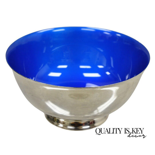 Vintage Reed & Barton Azure Blue Enamel Silver Plated Modern Round Serving Bowl