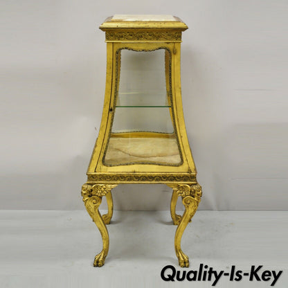 French Empire Wing Cherub Gold Gilt Vitrine Curio Display Cabinet Onyx Pedestal