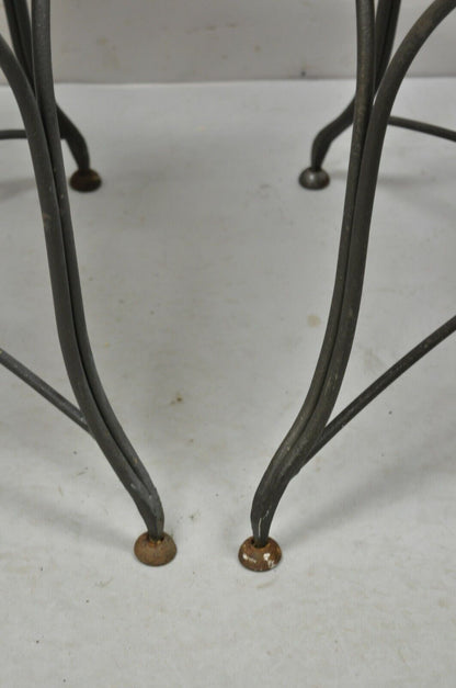 Italian Regency Style Wrought Iron Sunroom Lattice Round Seat Chairs - a Pair