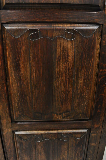 Antique Belgium Renaissance Jacobean Figural Carved Oak Large Wardrobe Cabinet