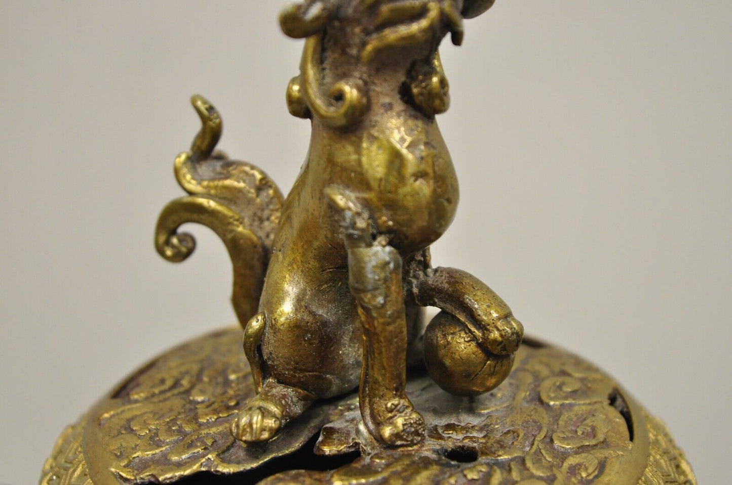 Vintage Japanese Cloisonne Enamel Champleve Bronze Foo Dog Incense Burner