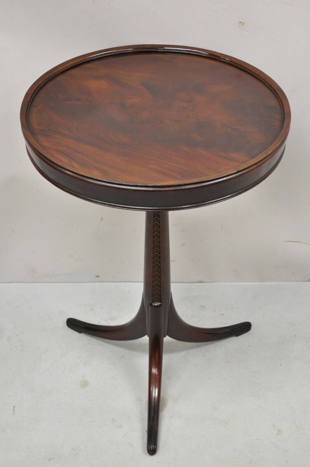 Antique French Art Deco Carved Tripod Base Mahogany Side Table