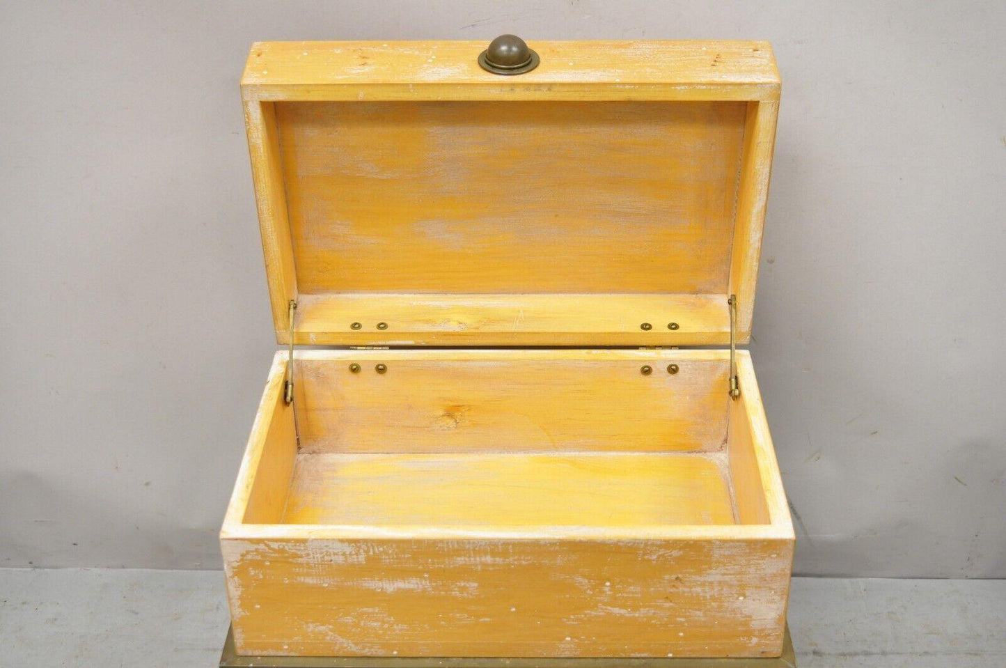 Vintage Small Campaign Style Trunk Chest on Brass Base Accent Side Table