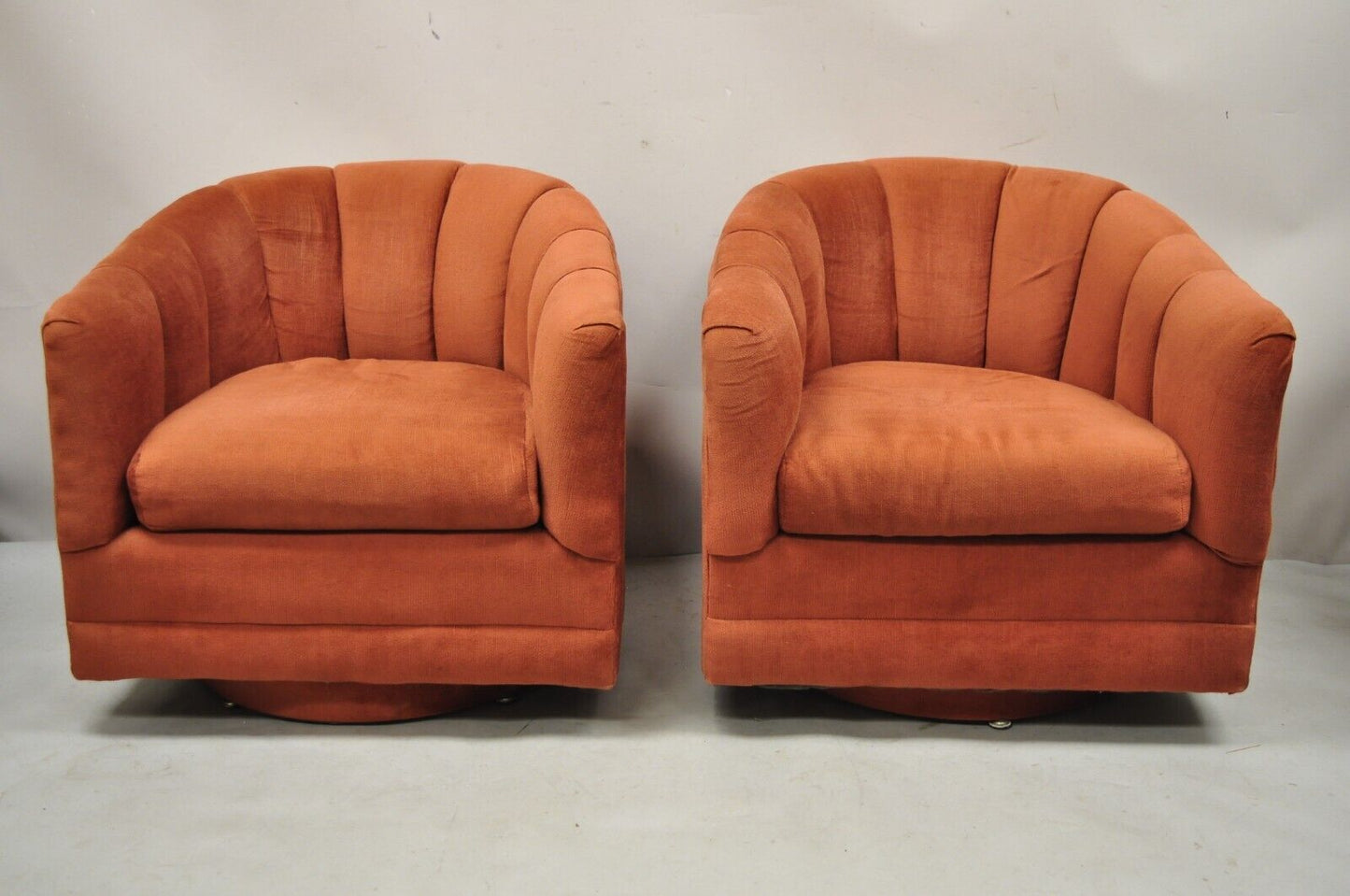 Milo Baughman Style Red Upholstered Alexvale Swivel Club Lounge Chair - a Pair