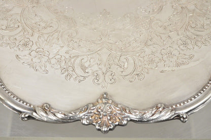 Vtg English Sheffield Victorian Silver Plated Round Footed Serving Platter Tray