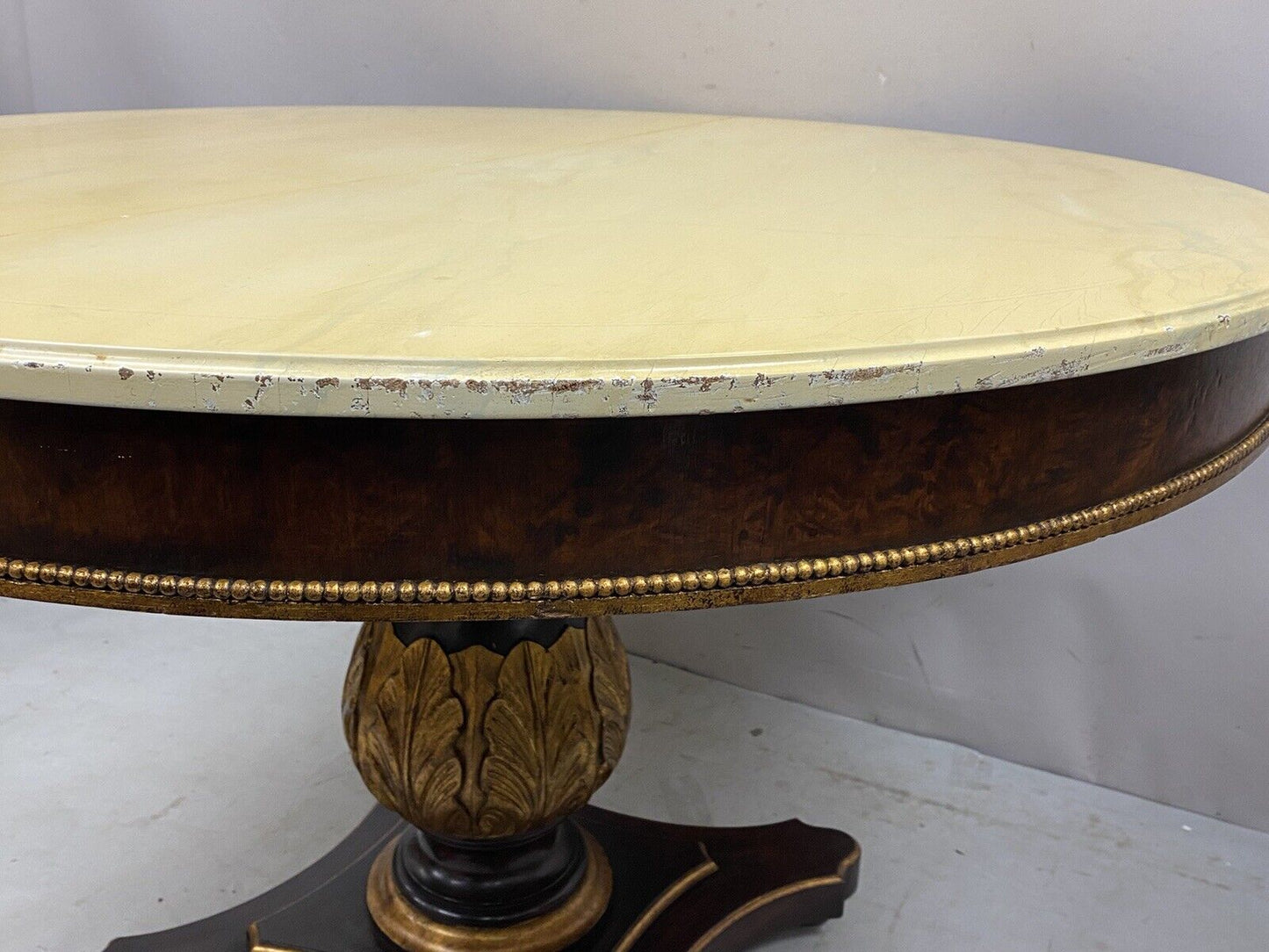 Vintage Italian Regency Style Pedestal Base Round Dining Table Cream Lacquer Top