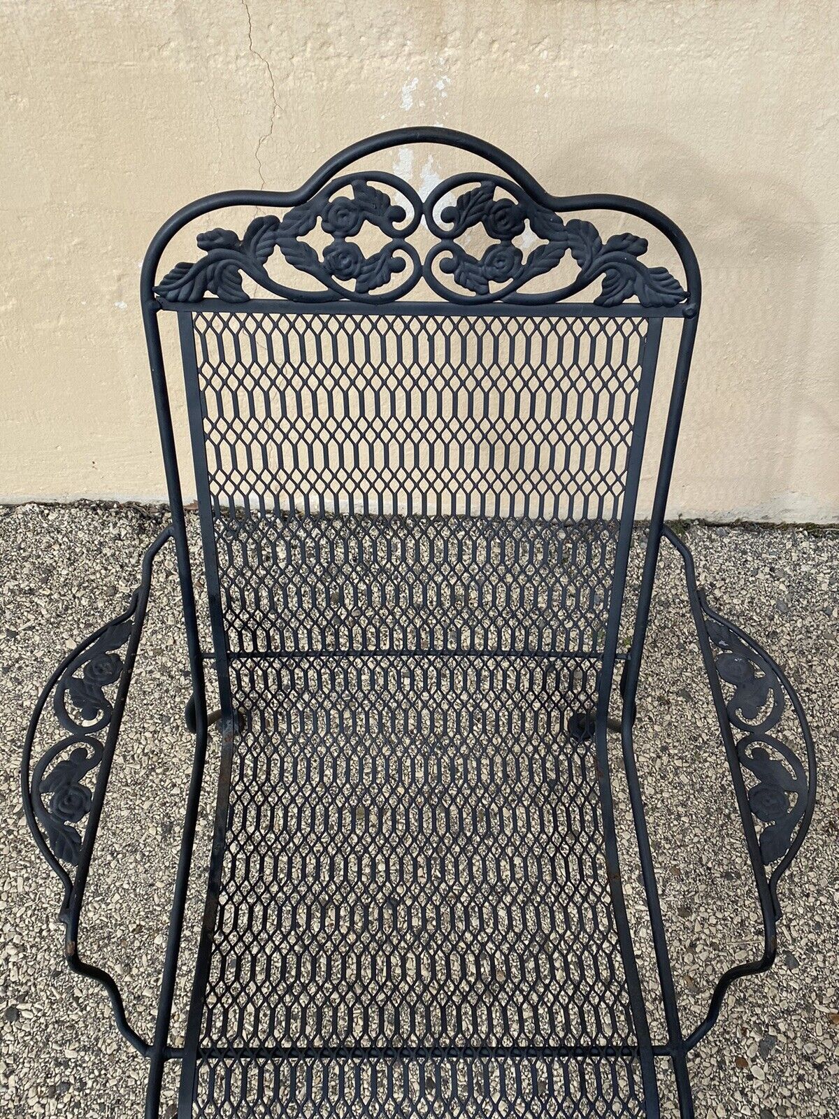 Vintage Wrought Iron Rose and Vine Pattern Garden Patio Chairs - 7 Pc Set