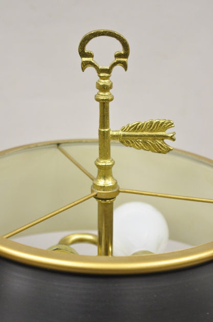 Vintage Brass Tole Metal Black Tole Shade Candlestick Desk Table Lamp