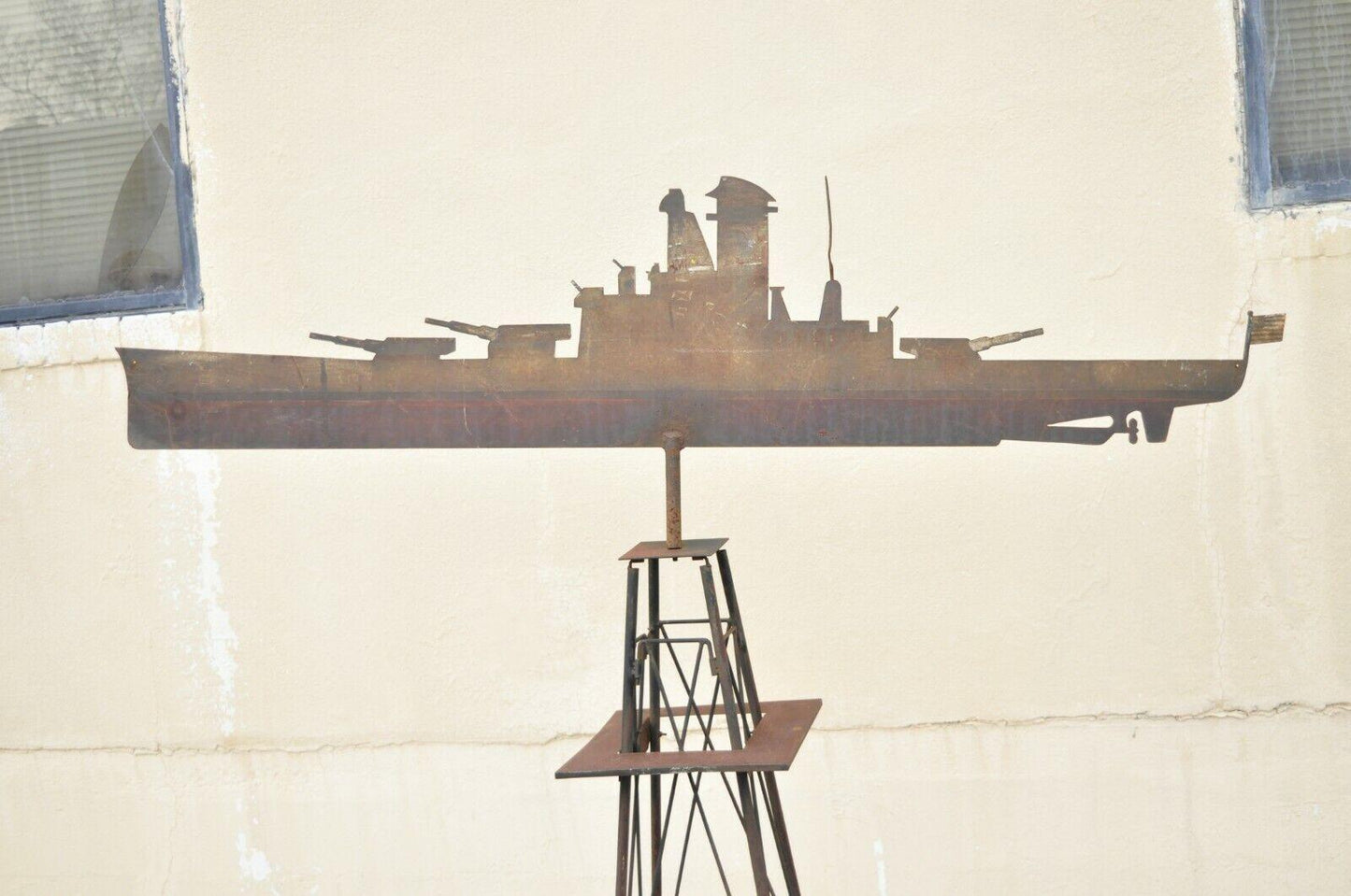 Antique Battleship Weathervane Weathered Paint American Primitive Steel Metal